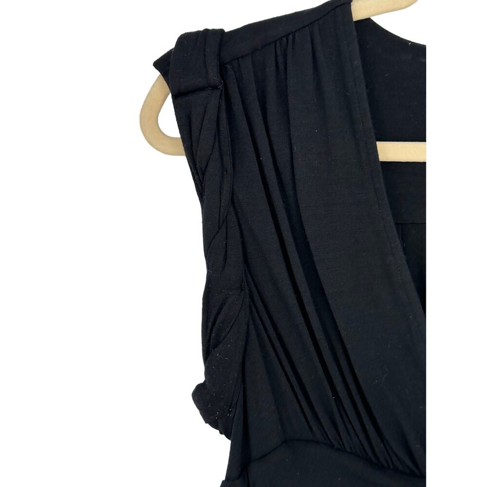 Ella Moss Black Blouse Top L Large Pleated V-Neck Braided Sleeve Bohemian Career - Picture 4 of 8